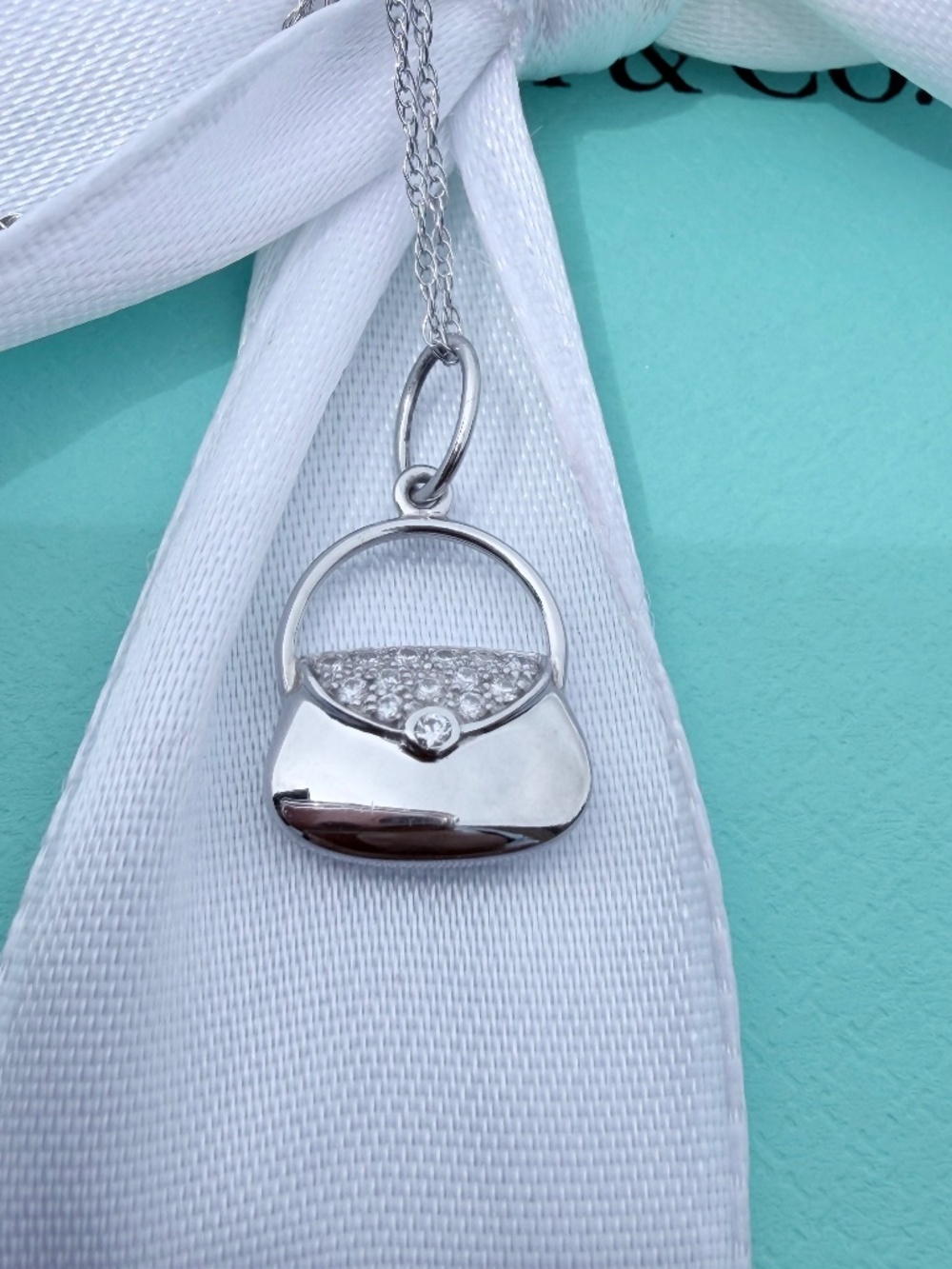Tiffany & Co Platinum 950 Diamond Purse Charm Pendant Necklace